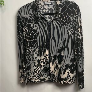 Chico's Black and Gray Animal Print Bomber Jacket